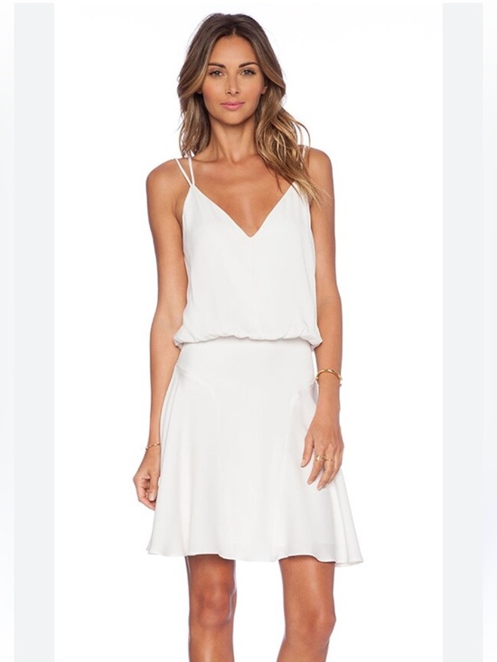 Milly Dresses & Skirts - Milly White Silk Blend Spaghetti Strap V-Neck Swing Mini Dress size 0